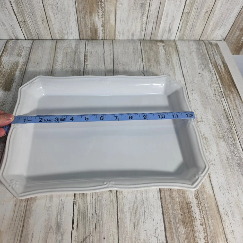 Worldwide Home Products White Ceramic Rectangular Serving Platter Scroll Border